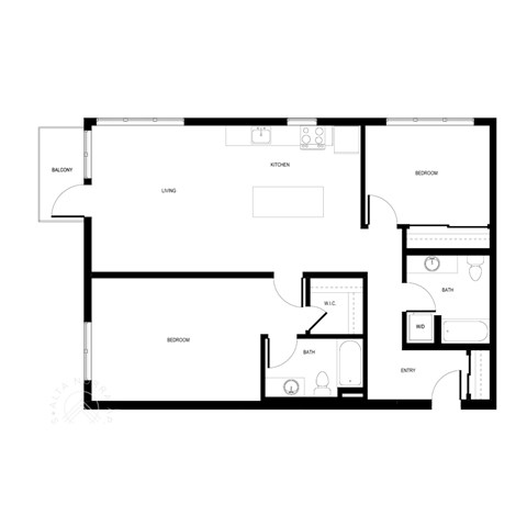 Floor plan for 2 beds, 2 baths, 1208 sqft